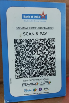 Sagamax Home Automation Bank of India UPI QR code